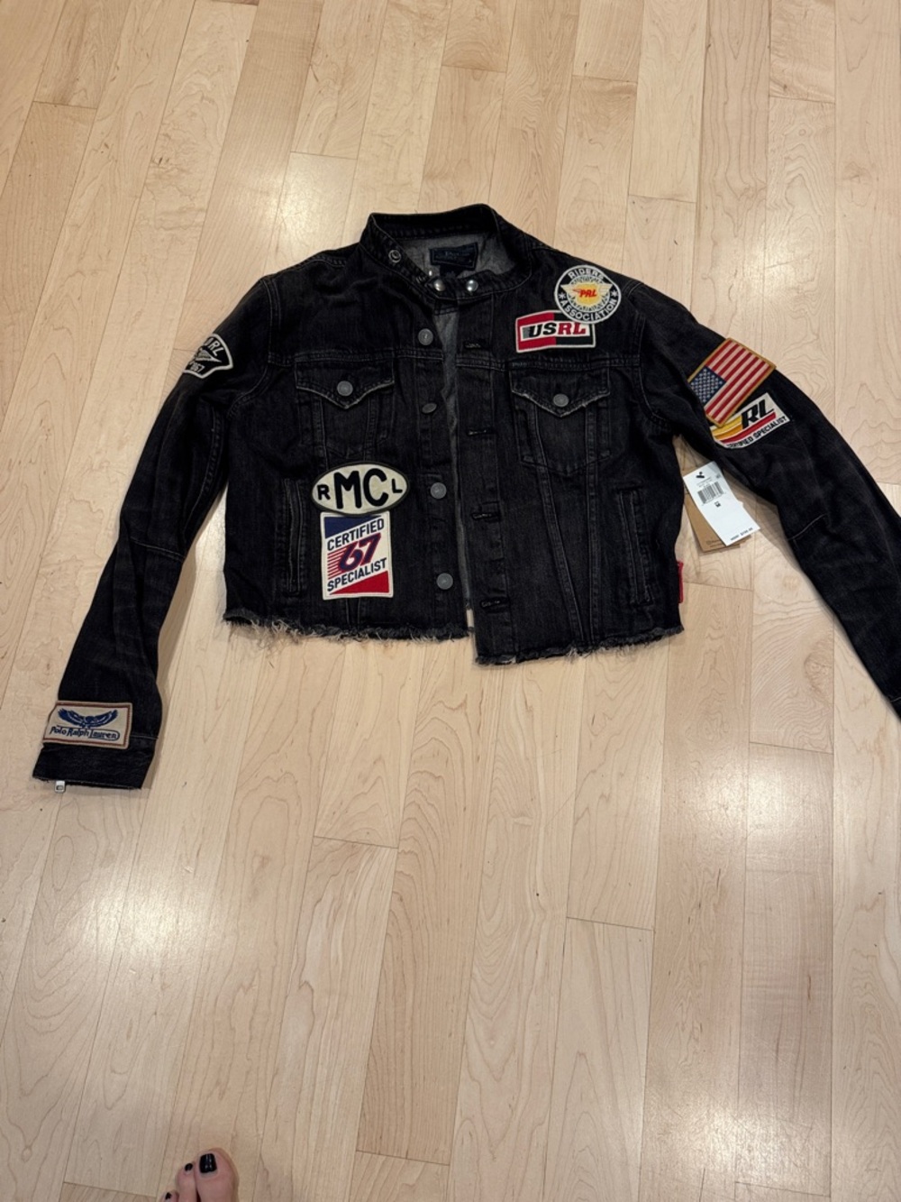Polo by Ralph Lauren Black Distressed Patchwork Denim Jacket